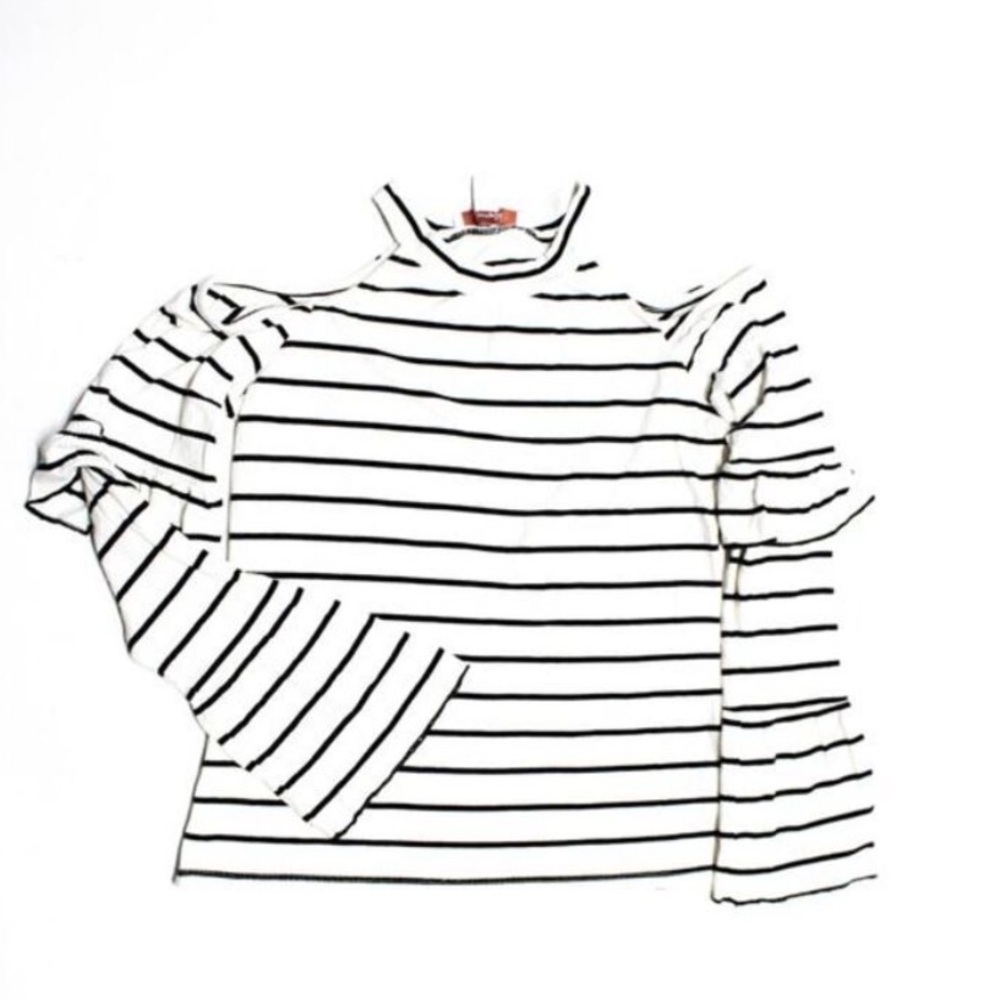 Scripted Long-sleeve Striped Shirt, Flare Cuff, Cut-out Shoulder, Fitted Size S
